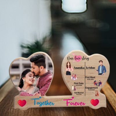Personalized Our Love Story Wooden Photo Frame | Together Forever Heart Photo Frame   Anniversary Couple Gift For Husband Wife  Birthday Gift For Girlfriend Boyfriend  Romantic Home Decor